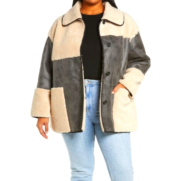 Treasure & Bond Jackets & Blazers - Treasure&Bond faux shearling coat grey tornado 1X NWT